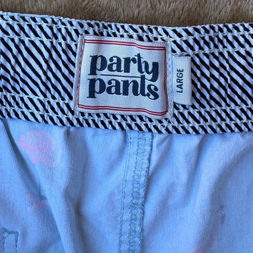 Party Pants Cruisers Mens Large Flamingo Skateboard Swim Trunks Shorts Blue